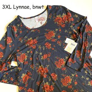 3XL Lularoe Lynnae long-sleeved top, navy with red flowers